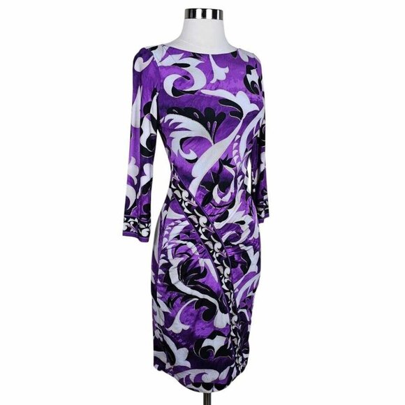 Cache Purple Abstract Print Stretch Sheath Dress Size XS - Picture 5 of 8